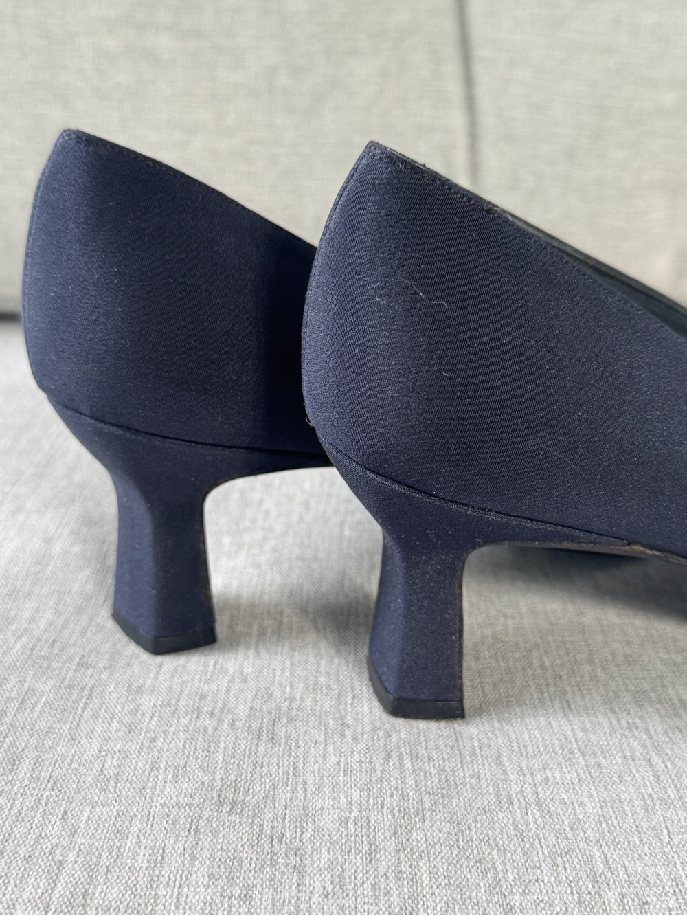 Stuart Weitzman Navy Square-Toe Satin Pumps
